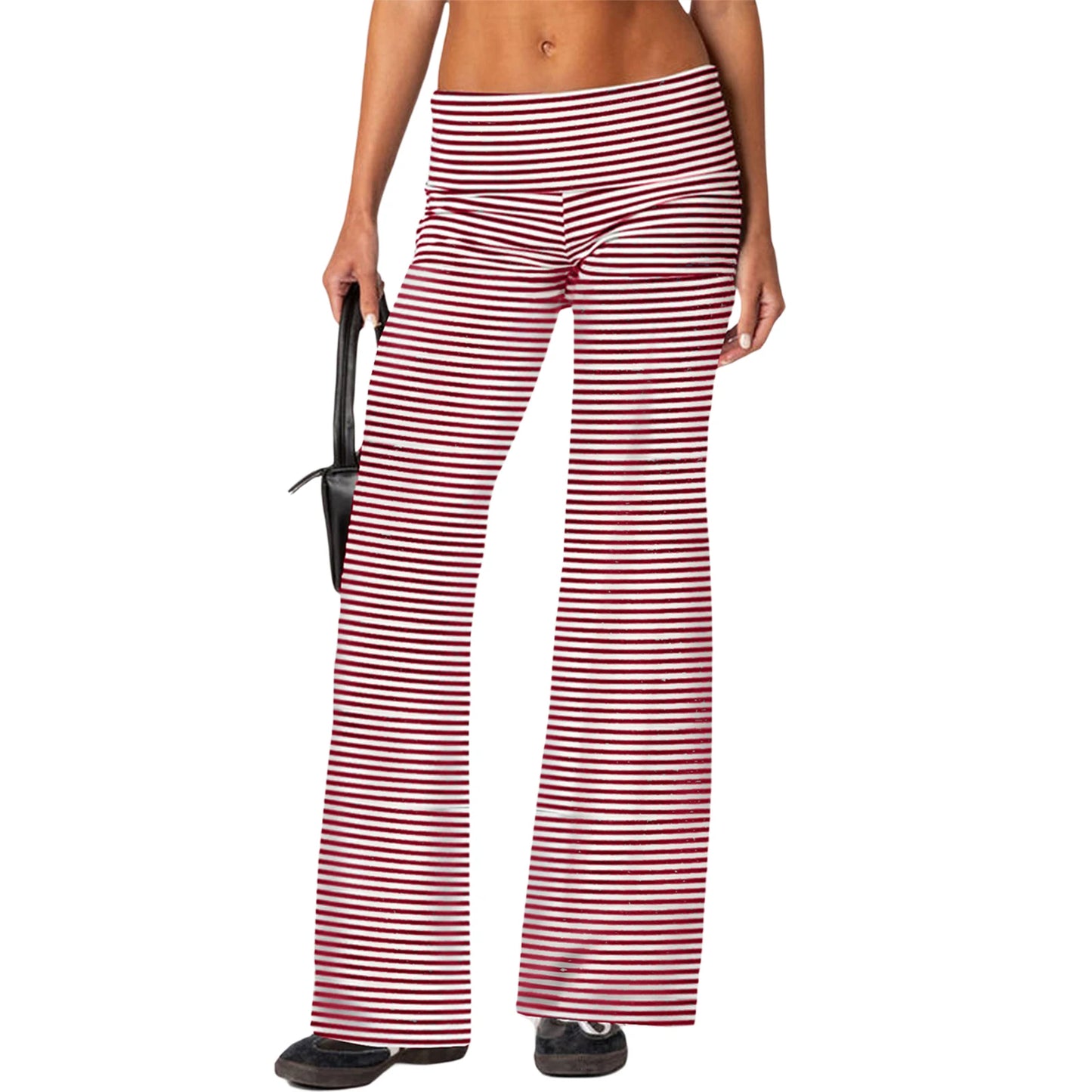 Women Skinny Pants Fold Over Bootcut Stretchy Flare Leggings Long Y2k Joggers Sweatpants Lounge Streetwear Folded Waist Trousers