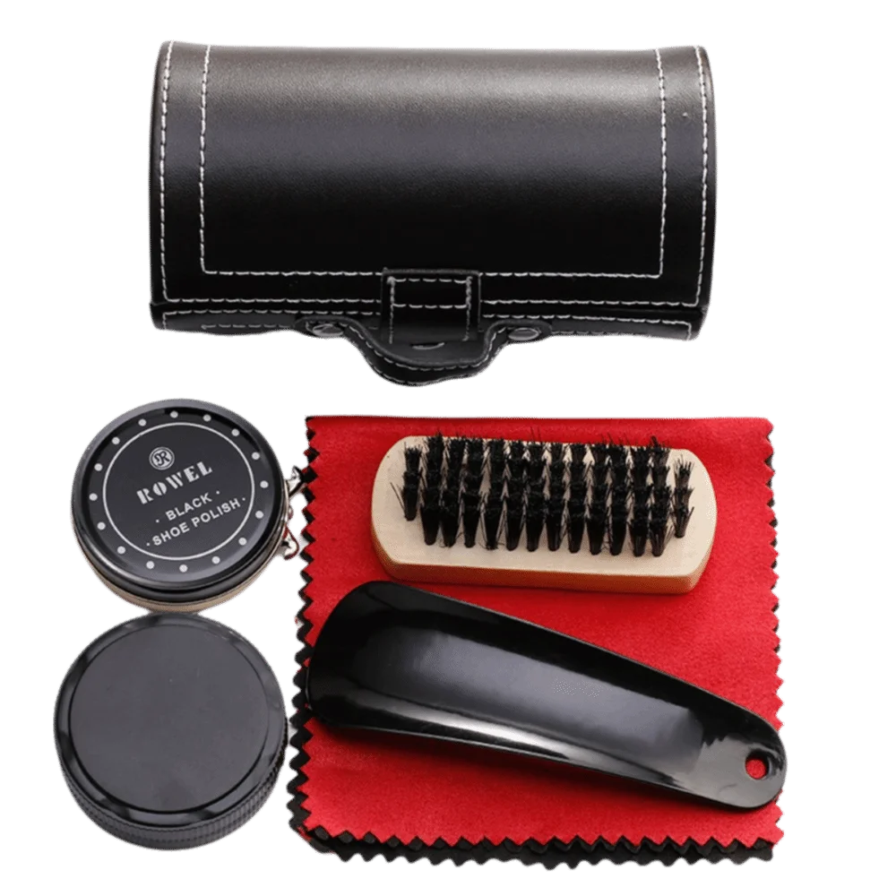 Portable Barrel Set Shoe Shine Kit Black Shoe Polish Stain Removal Leather Shoe Polish Set Shoe Care Tools Boots