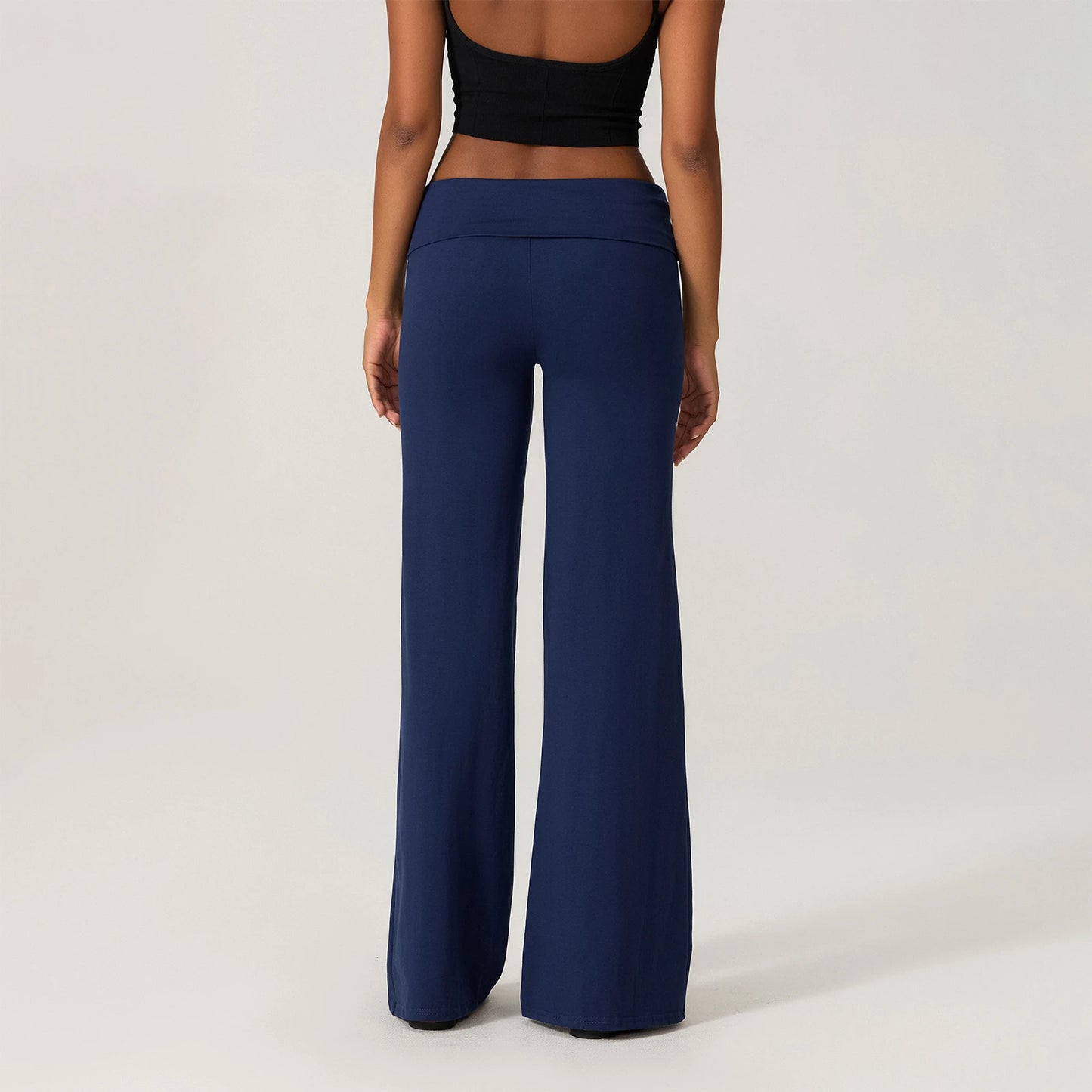 Women Skinny Pants Fold Over Bootcut Stretchy Flare Leggings Long Y2k Joggers Sweatpants Lounge Streetwear Folded Waist Trousers