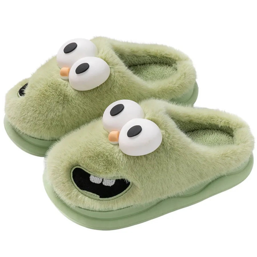 Wearing Cute Cartoon Big-eyed Dogs in Baotou in Autumn and Winter Indoor Non-slip Cotton Slippers Female Household