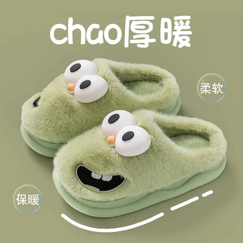Wearing Cute Cartoon Big-eyed Dogs in Baotou in Autumn and Winter Indoor Non-slip Cotton Slippers Female Household