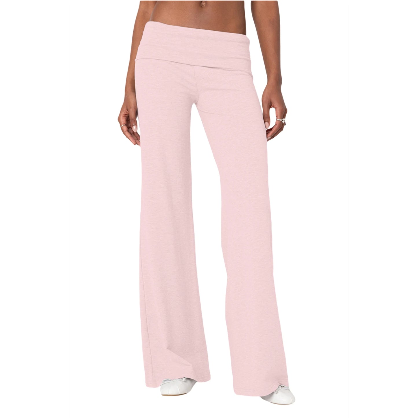 Women Skinny Pants Fold Over Bootcut Stretchy Flare Leggings Long Y2k Joggers Sweatpants Lounge Streetwear Folded Waist Trousers